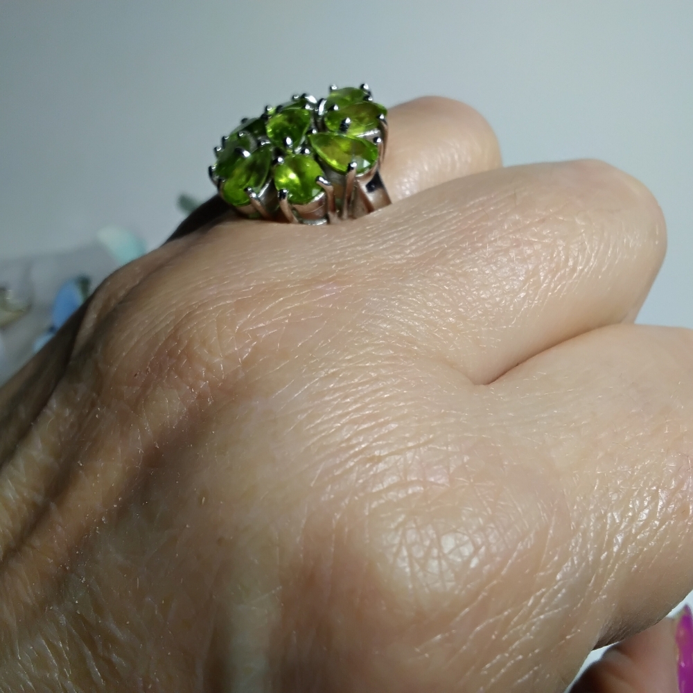 2 Green Peridot Rings Sz 8-1/2 & 8-3/4 925 Silver Marcasite - Picture 5 of 10